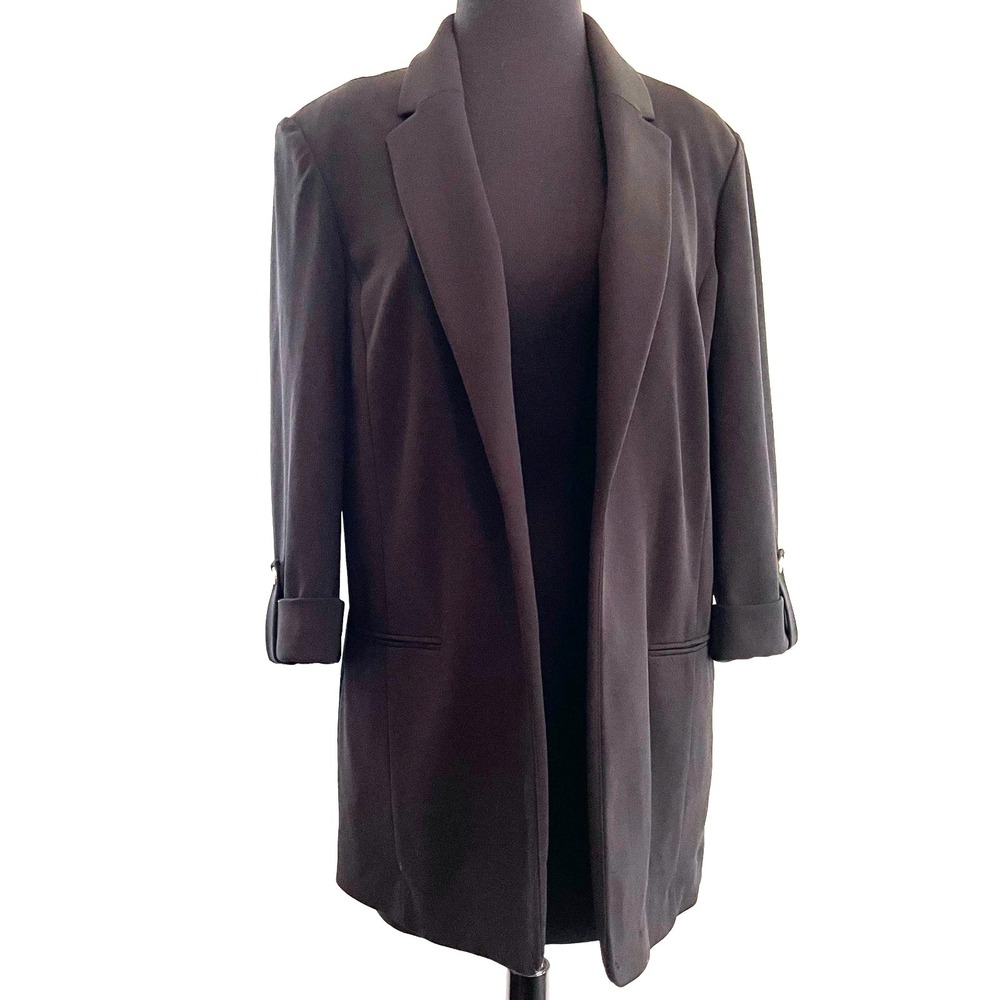 Anne Klein Blazer women M black front pockets 3/4 Sleeve relaxed lightweight